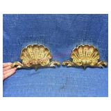 (2) Solid brass seashell wall art plaques (NOS)