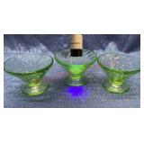 (3) Federal Glass uranium green footed sherbets