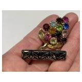 Black spinel brooch & multi color leaf brooch pin