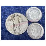 1927 Standing Liberty Quarter & 2 Dimes (90% silv)