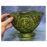 Vtg green glass stemmed bowl