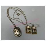 12K GF Jade pendant necklace & earrings