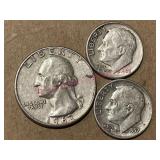 1962 Washington Quarter & 2 Dimes (1957, 1963)