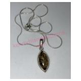 Sterling silver Baltic Amber pendant 18in necklace