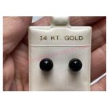 14K Gold Black Onyx ball stud earrings