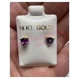 14K Gold purple amethyst earrings (retail $100)