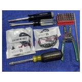 20 Small hooks, wire stripper, file, tools