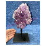 Amethyst crystal cluster on metal stand-8.5in tall
