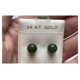 14K Gold Jade ball stud earrings