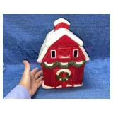 Christmas red barn cookie jar