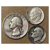 1954-S Washington Quarter & 2 Dimes (1958, 1964)