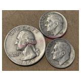 1957-D Washington Quarter & 2 Dimes (1954, 1957)