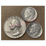 1963-D Washington Quarter & 2 Dimes (1952, 1963)