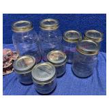 (8) Longaberger Canning Jars (3-sizes) Blue Ribbon
