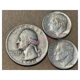1953-S Washington Quarter & 2 Dimes (1954, 1964)