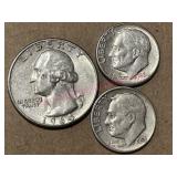 1964 Washington Quarter & 2 Dimes (1953, 1964)