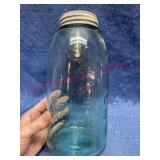 Old lrg 2qt Mason 1858 Green Canning Jar (bubble)
