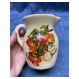 Vtg Hand painted stoneware pitcher (5in)
