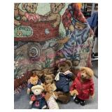 Boyds Bear throw blanket & (6) Boyds Bears