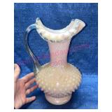 Lg Fenton Pitcher (Pink Hobnail)