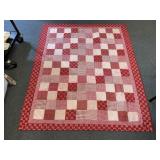 Red & White hand quilted lap quilt (61in x 52in)