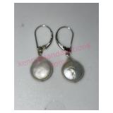 Sterling silver Coin Freshwater Pearl Earrings