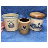 (3) Vtg New Harmony stoneware crocks