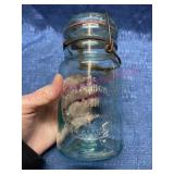 Old Pint "Telephone Jar" Green Canning Jar(bubble)