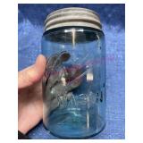 Old Pint Ball Green Canning Jar (bubble)