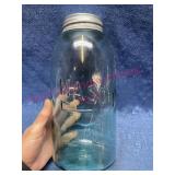 Old lrg 2qt Mason Green Canning Jar (bubble)