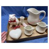 Vtg white McCoy pitcher -creamers -rabbit -heart