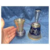 Vtg Yugoslavia etched glass bell & small vase