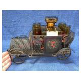 Vtg Metal Car Decanter Bar set (amber decanter)