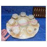 Vtg Onyx Alabaster Tea Set w/tray & Germany spoons
