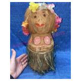 Vtg Hand Carved Coconut Girl Monkey Sculpture