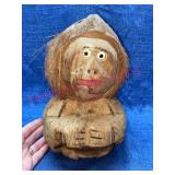 Vtg Hand Carved Coconut Monkey Sculpture w/glasses