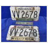 1951-53 Ind License Plates (2 matching sets + 1)