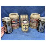 (2) Budweiser Label Steins -Coors lighter -etc