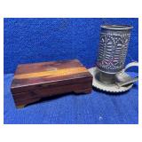 Old Cedar Box & Folk Art Candle Holder