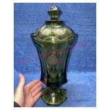 Fostoria Green Coin Glass Footed Urn w/ lid
