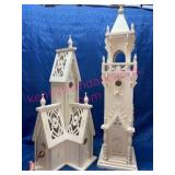 Vtg White Wooden Birdhouses w/Gothic Style