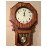 Vtg Oak Schoolhouse Wall Clock w/Pendulum