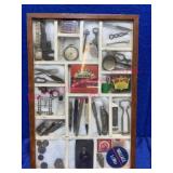 Vtg Shadowbox Full (3 Silver Coins & Antiques)