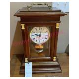 Mahogany Quartz Mantel Clock w/ Brass Accents