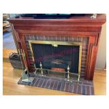 Wooden Fireplace Mantel w/ Screen & Tools
