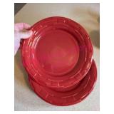 4 Longaberger Pottery Red 9in Plates