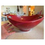 Longaberger Pottery Red Oval Bowl w/ Handles