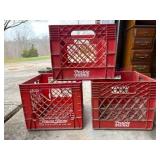 (G) 3 Prairie Farms Milk Crates, Red Plastic