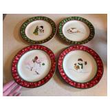 4 Longaberger Pottery Snowmen Plates