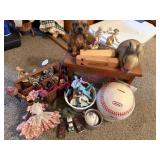 (LR) Wooden Stool & Collectibles Lot